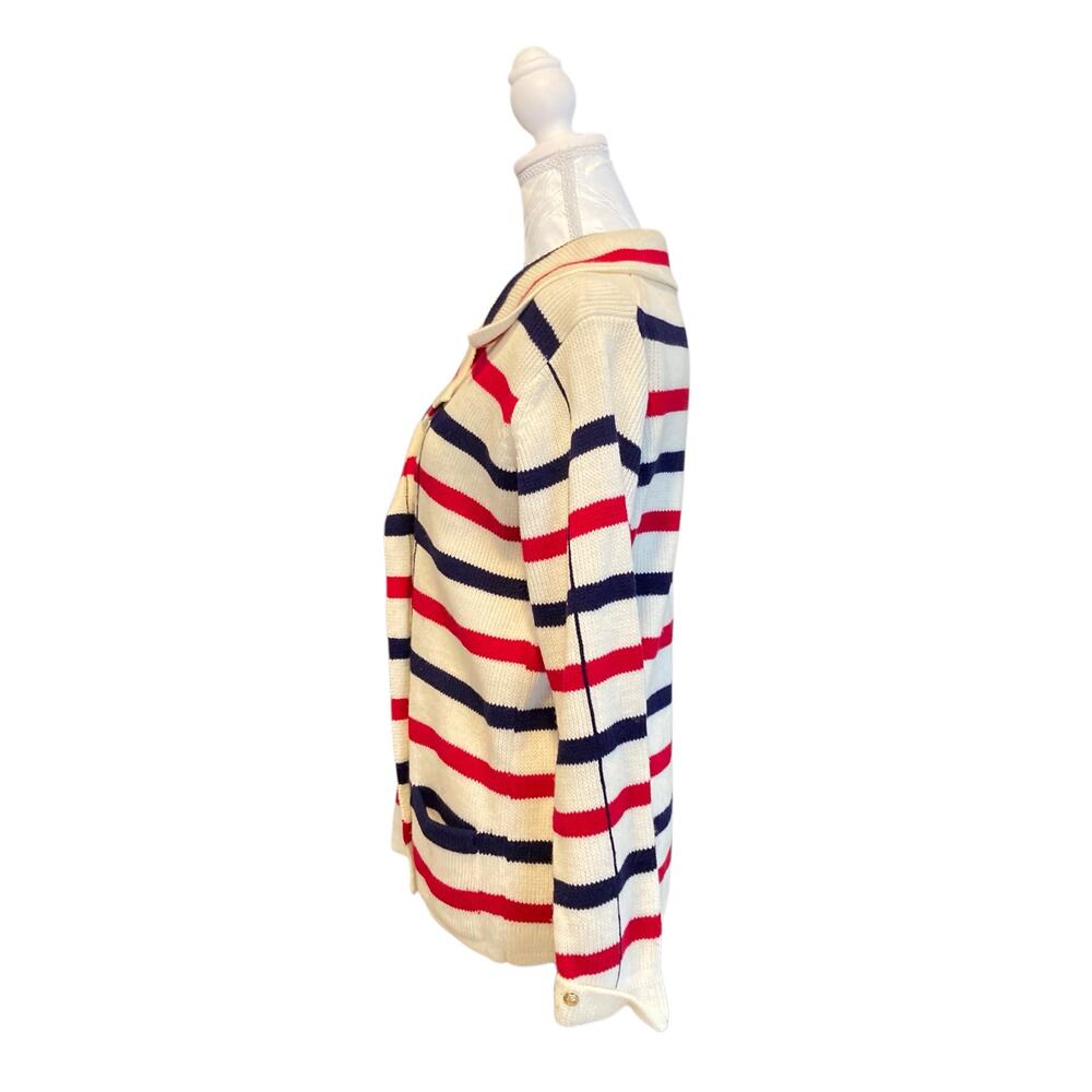 Vintage White Stripe Double Breasted Sweater Jacket Size Medium 50s Nautical - Picture 13 of 16